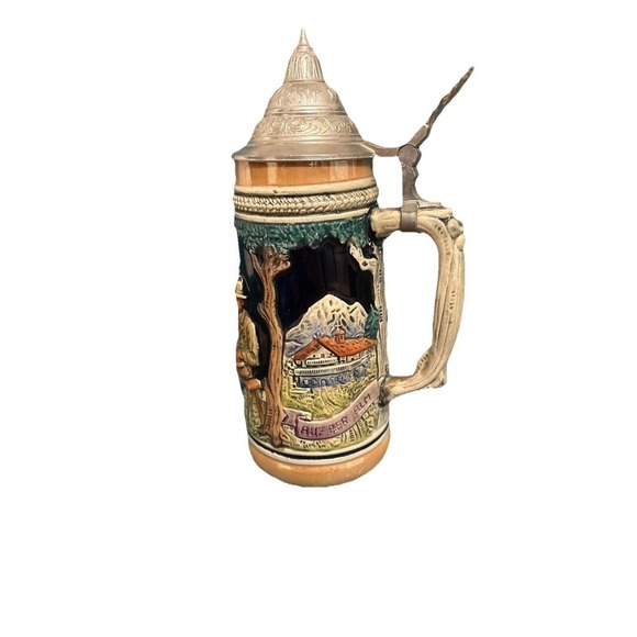 Vintage German Beer Stein Hand Painted Scene Pewter Lid - Picture 5 of 6